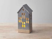 Grey Light Up House W/Star 20 cm