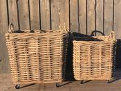 Grey Rattan Square Log Basket with Wheels SET (Extra Thick)
