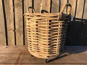 Grey Rattan Log Basket Round with Wheels (Extra Thick) (50H x 50L x 50D)