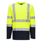 Hi-Vis Cotton Comfort Contrast T-Shirt L/S Portwest S280 - Yellow/Navy / L