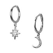 Moon &amp; Star Huggie Earrings Silver image