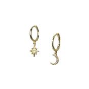 Moon &amp; Star Huggie Hoop Earrings Gold image