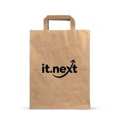 Brown Printed Paper Carrier Bags with Flat Handles, Screen Print