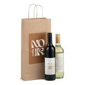 Brown Printed Two Bottle Paper Bags with Twisted Handles