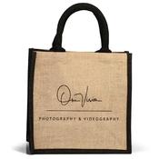 Natural Printed Jute Bags with Black Trim