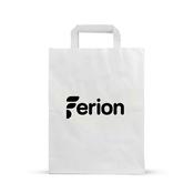 White Printed Paper Carrier Bags with Flat Handles, Screen Print