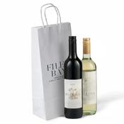 White Printed Two Bottle Paper Bags with Twisted Handles