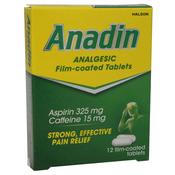 Anadin Film Coated 325mg/ 15mg Aspirin / Caffeine tablets x 12 image