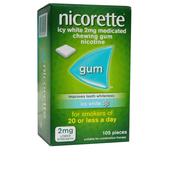 Nicorette 2mg Icy White Gum x 105 pieces - Strong mint Flavour - Sugar Free. image