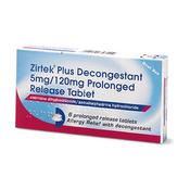 Zirtek Plus Decongestant 5Mg 120Mg Allergy Relief 6 Tablets