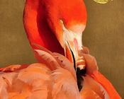 Flamingo Mural Gold and Red image