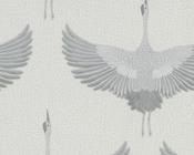 RW734530M Grey and Silver Crane Wallpaper