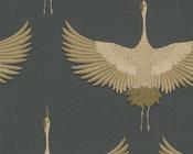 RW734532M Black and Gold Crane Wallpaper