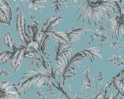 RW782340M Teal &amp; Black Leaf Wallpaper