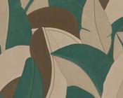 RW7790392A Teal Cream &amp; Brown Large Leaf Wallpaper image