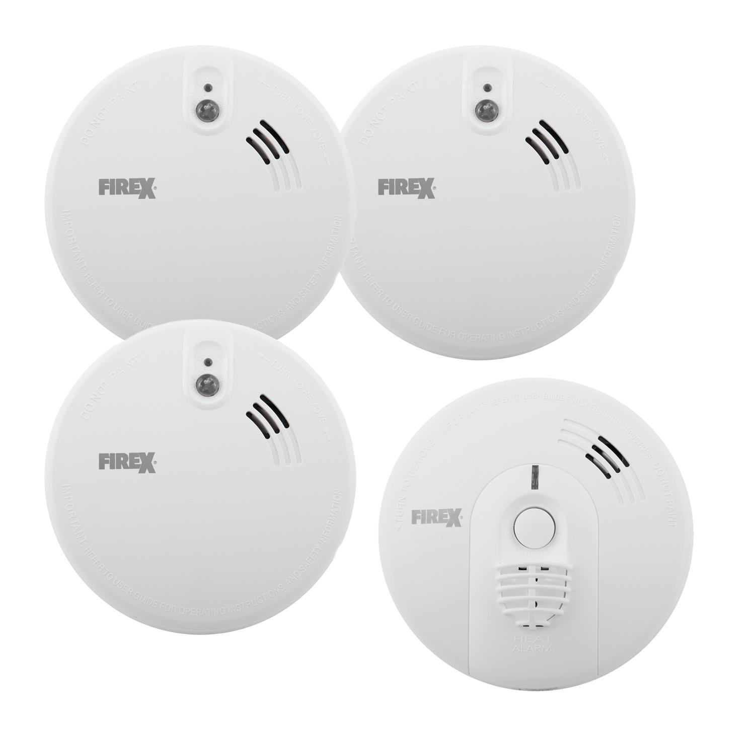 Mains Powered 3 Smoke Alarms and 1 Heat Alarm Kit with SelfCharging 10