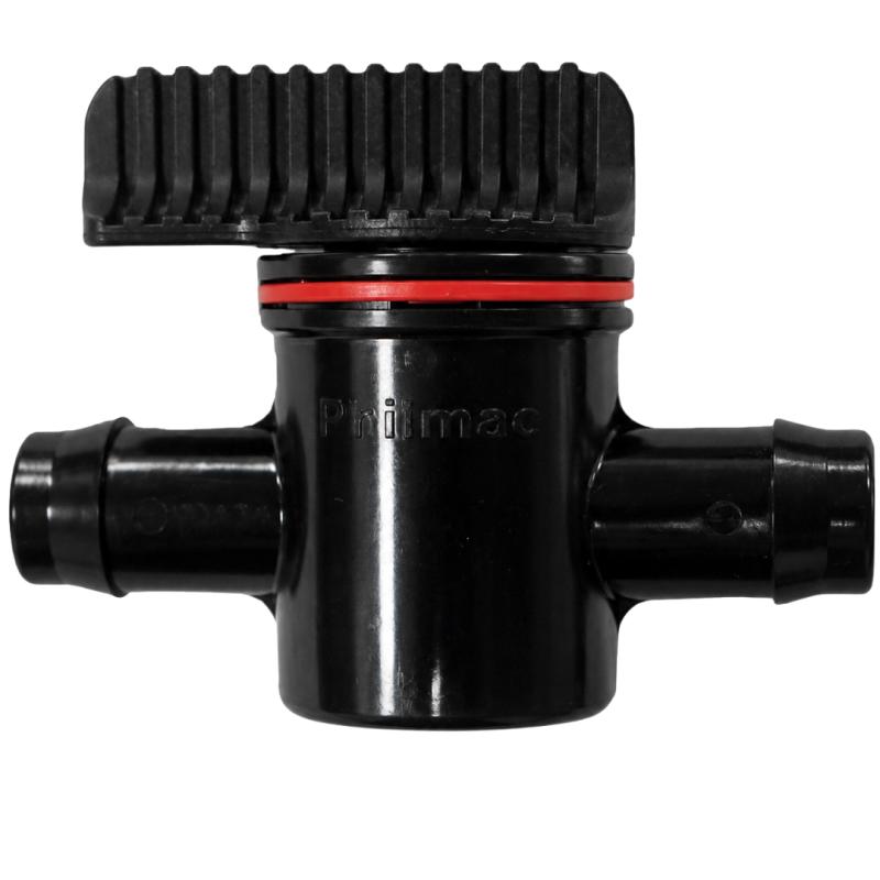 Betta 13mm Hose Tap with Ribbed Handle and Barbed Connectors - Black with Red O-ring