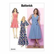 B6446 Misses' Pleated Wrap Dresses with Sash - 6-8-10-12-14 image