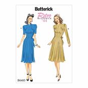 B6485 Misses' Dresses with Shoulder and Bust Detail, Waist Tie, and Sleeve Variations - 6-8-10-12-14 image