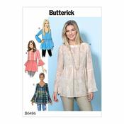 B6486 Misses' Loose-Fitting, Gathered Waist Pullover Tops with Bell Sleeves - L-XL-XXL image