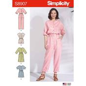 S8907 Misses' Jumpsuit, Romper, Dresses, and Belt - 14-16-18-20-22 image