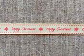 Happy Christmas ribbon, ivory (16mm) image