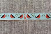 Robin and mistletoe ribbon, turquoise (16mm) image