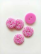 Printed flower buttons (12mm &amp; 18mm) - Raspberry / 18mm