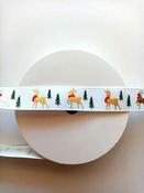 Reindeer white grosgrain Christmas ribbon, 16mm x 5m roll image