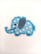 Iron-on polka dot elephant patch (82mm x 55mm) - blue image