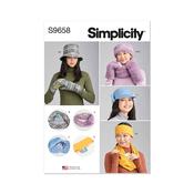 S9658 Misses' Hats, Headband, Mittens in Sizes S-M-L, Cowl and Infinity Scarf
