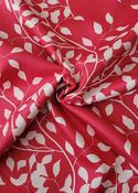 Red/white stretch leaf pattern peachskin image