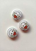 Decorative wooden "Handmade" buttons, 23mm (floral on white) image