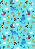 Rose &amp; Hubble cotton poplin print, “Land Ahoy!”, blue image
