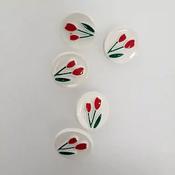 Tulip buttons, 18mm - White/Red