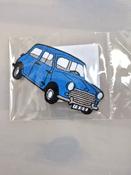 Blue mini car iron-on embroidered patch, 5 x 12cm approx. image