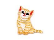 Cream cat iron-on embroidered patch, 3 x 3.5 cm image