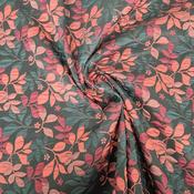 Poly cotton jacquard with leaf design (cranberry/bottle green) image