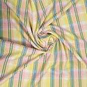 Poly cotton plaid in lemon/pink with green accents