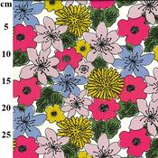 Rose &amp; Hubble 100% cotton poplin print, "Summer of 76" (fuchsia, blue, ochre) image