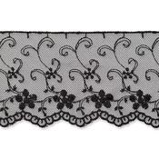 Soft embroidered tulle lace, 70mm - Black