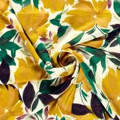 "Tropic Cocktail", floral print satin (Yellow) (2.5m Remnant Only)