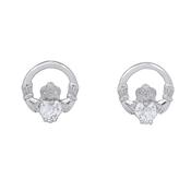 Silver Claddagh Earrings  - CZ Stones image