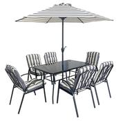 Madison Striped 6 Seater Dining Set With Parasol image