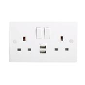 Double Switched Socket &amp; Usb Plate With Screw   image
