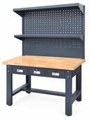 Heavy-Duty Steel Workbench with Solid Wood Top, 3 Lockable Drawers &amp;amp; LED Light