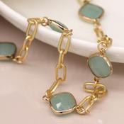 Golden Necklace with Aqua Square Stones image