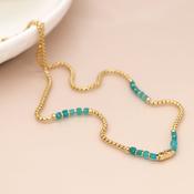 Golden Chain and Aqua Bead Station Necklace image