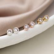 Silver Plated Faux Gold and Rose Gold Millgrain Crystal Stud Set image