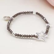 Grey Bead Bracelet with Silver Plated Solid and Open Stars image